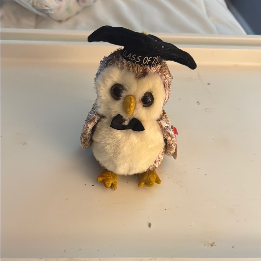 Ty Owl Stuffed Animal with Graduation Cap - White and Brown